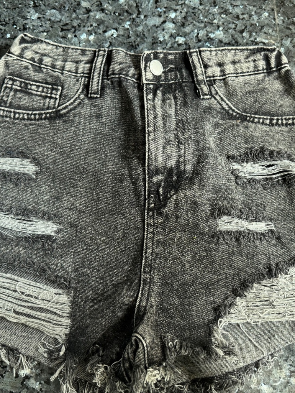 SHEIN Light Black Washed Frayed Ripped Denim Shorts Hi-Rise Teen Girls Size 13Y